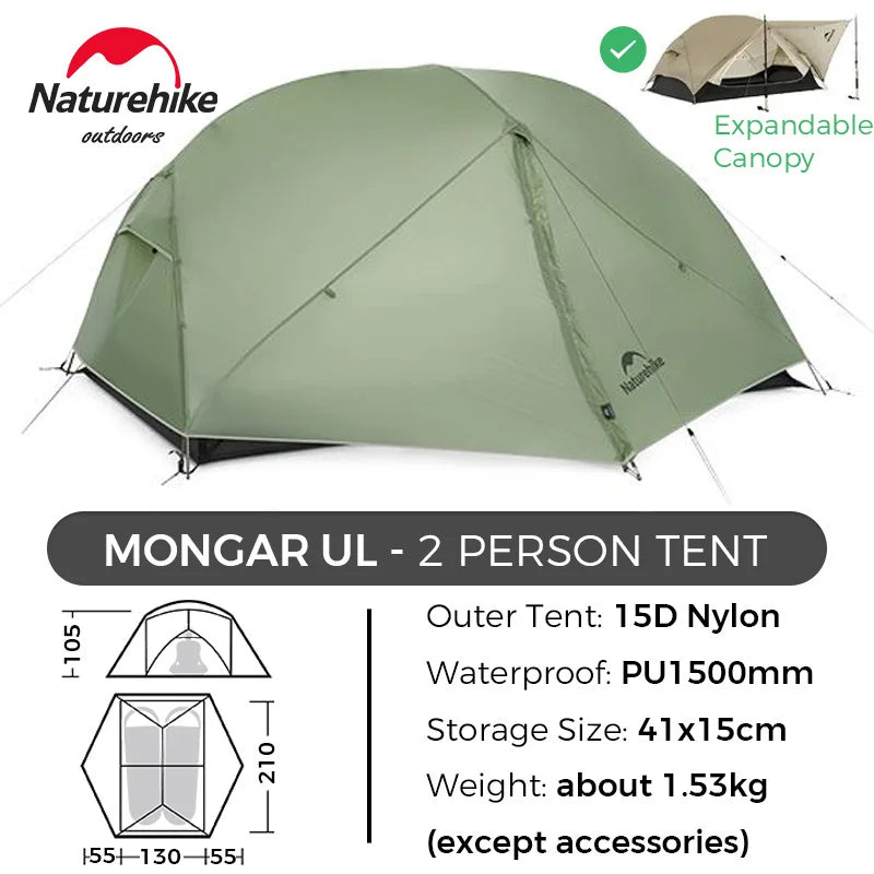 Naturehike Tent Mongar BASE/PRO/UL 1 2 3 Person Tent Ultralight Outdoor Camping Tent Waterproof Hiking Backpacking Tent Awning