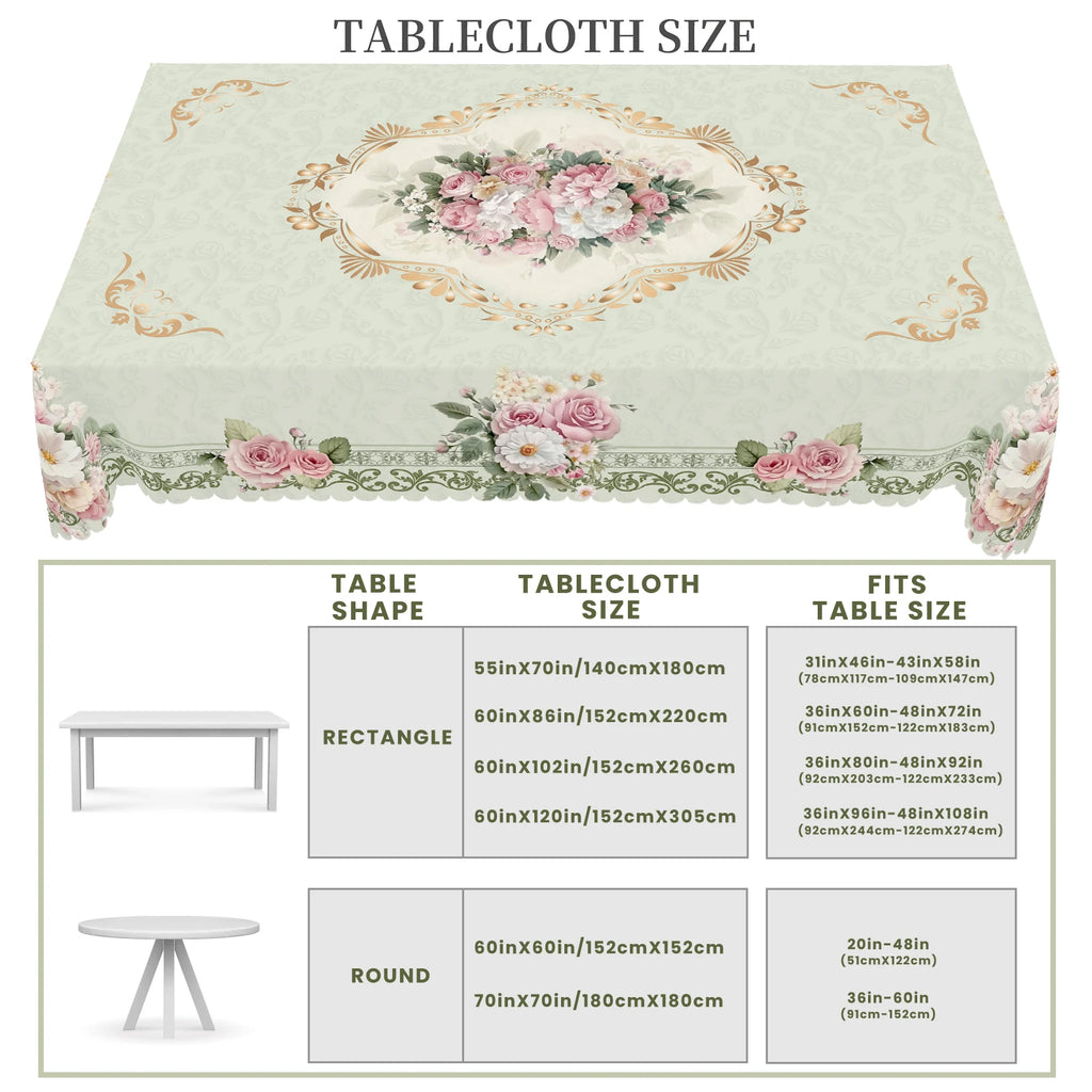 1 Piece of Spring Floral Round and Rectangular Tablecloth, Available in Various Sizes, Retro Pink Rose Pattern Printed Decorative Tablecloth, Small Fresh Style, Tablecloth for Home Kitchen, Picnic, Spring and Summer Home Deco