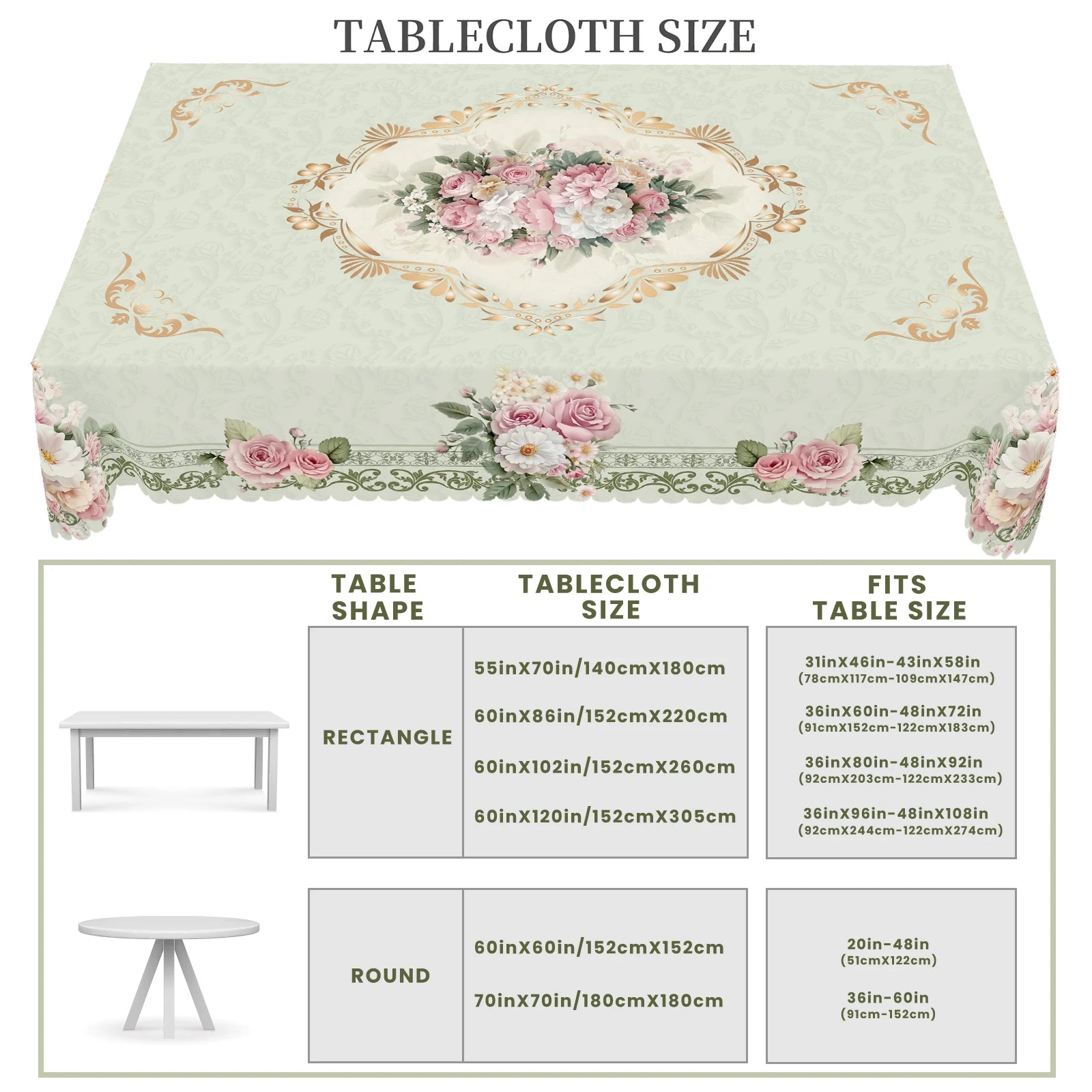 1 Piece of Spring Floral Round and Rectangular Tablecloth, Available in Various Sizes, Retro Pink Rose Pattern Printed Decorative Tablecloth, Small Fresh Style, Tablecloth for Home Kitchen, Picnic, Spring and Summer Home Deco