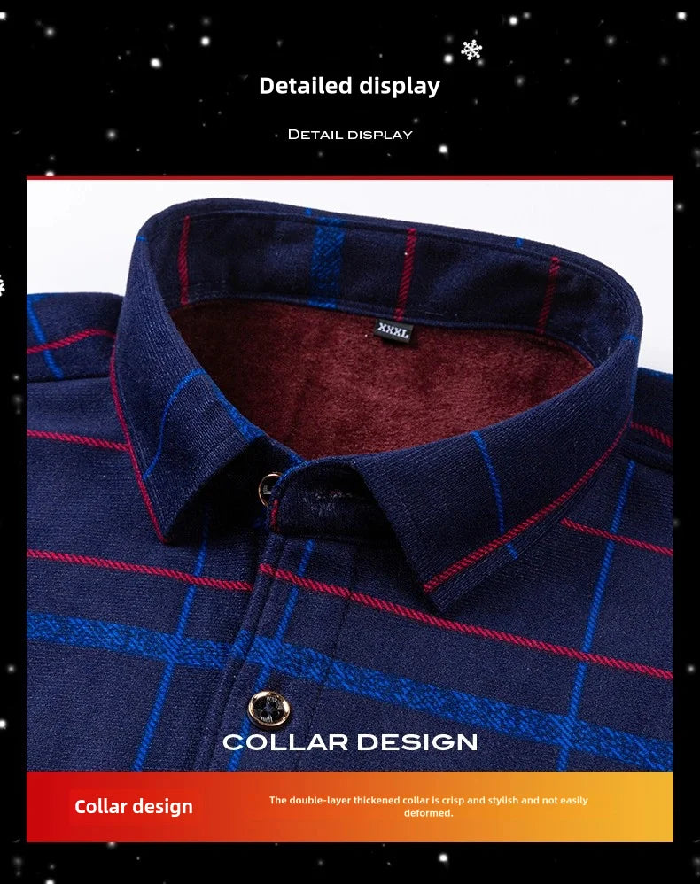 Men's Long Sleeved Shirt With Fleece Lined Winter Thickened Flannel Casual Plaid Stripe Daily Slim Man Clothes Plus Size 8XL 7XL