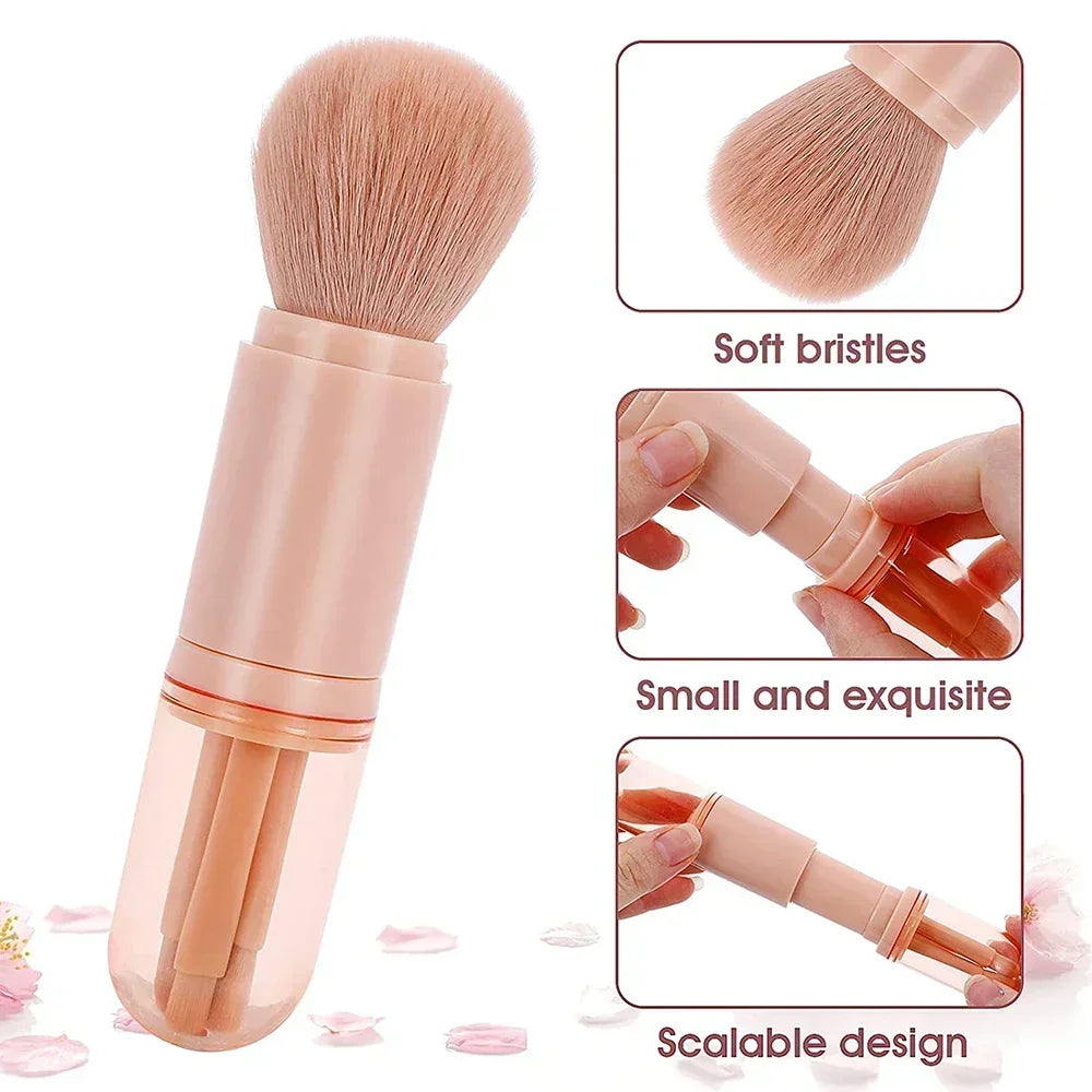 4 In 1 Retractable Makeup Brushes Set Soft Bristles Kabuki Foundation Eye Makeup Brush Portable Travel Cosmetic Touch Up Brush K