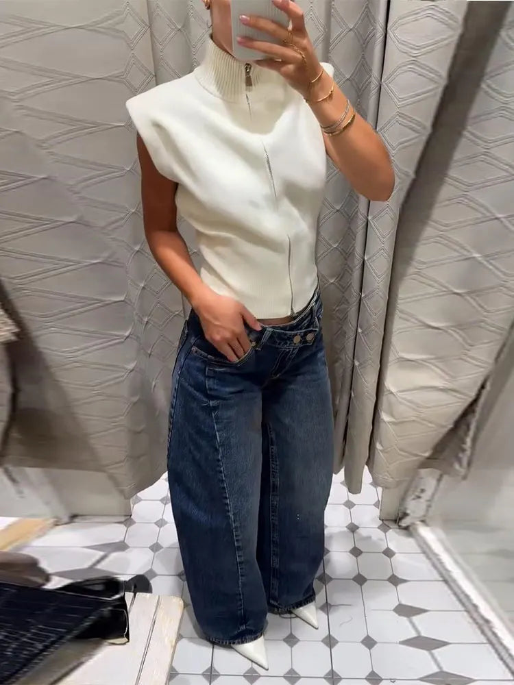 Elegant Knitted Zipper Women's Sweater Solid Full Sleeve Stand Collar Loose Open Stitch Female 2026 Fashion Autumn Outwear Lady