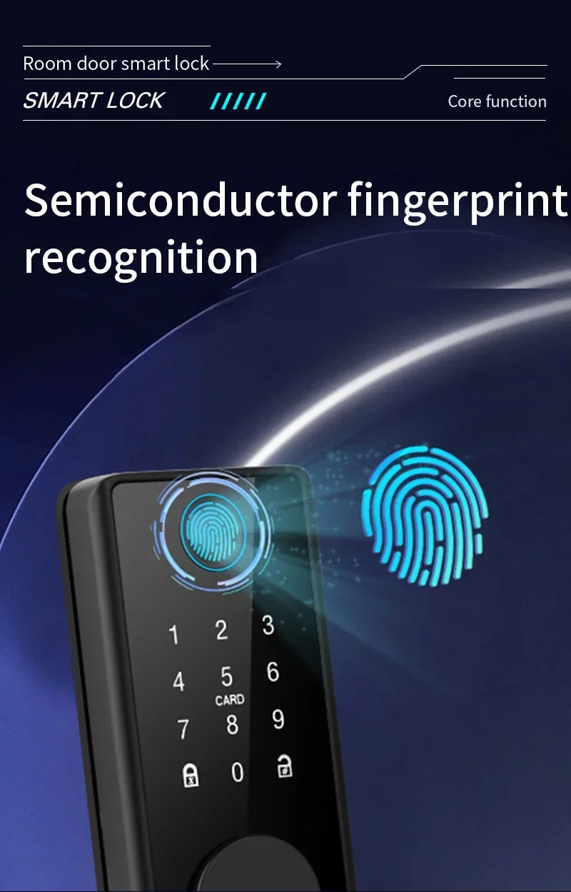 Tuya WiFi Smart Door Lock Keyless Entry Fingerprint Electronic Digital Lock TTlock App/Password/IC Card Unlock For Wooden Door