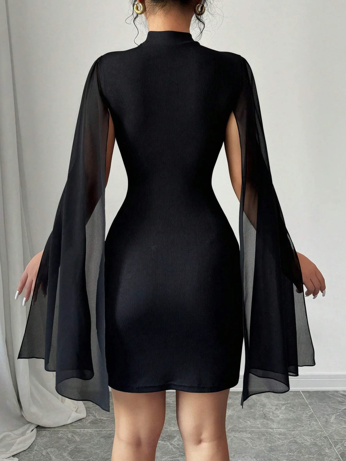 Sexy Women's Stand Collar Cape Mini Dress Sparkling Club Party Night Out Fitted Bodycon Elegant Autumn Winter