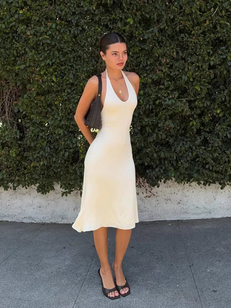 V Neck Halter Lace Mini Dress Women Fashion Waist Cinched A Line Robe Backless Sleeveless Short Vestidos Summer Lady Dresses