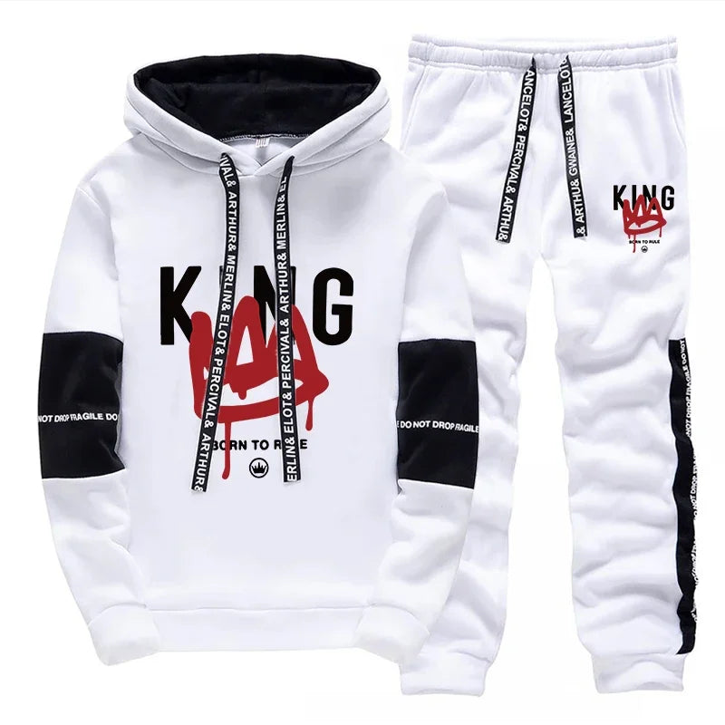 King Print Mens Tracksuit Casual Sweatshirts Outdoors Sports Jogging Mens Clothing Daily Street Sportswear Single Piece Hoodies