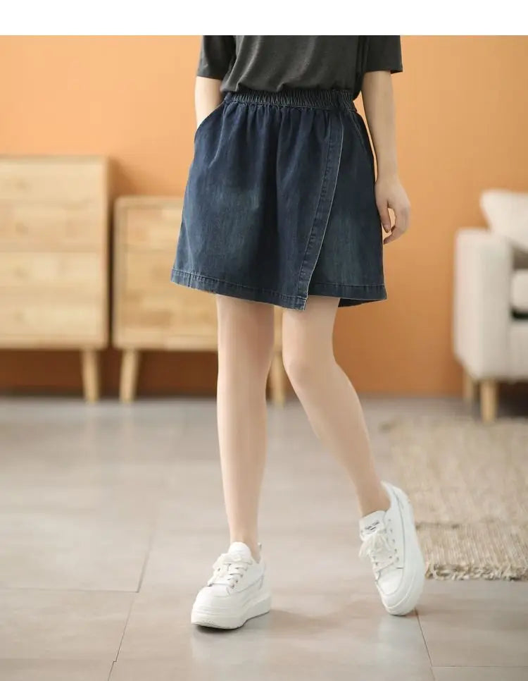 Stylish Elastic-Waist Denim Shorts Women New Summer Collection Loose High Waist Casual Versatile Slimming Skirt Pants