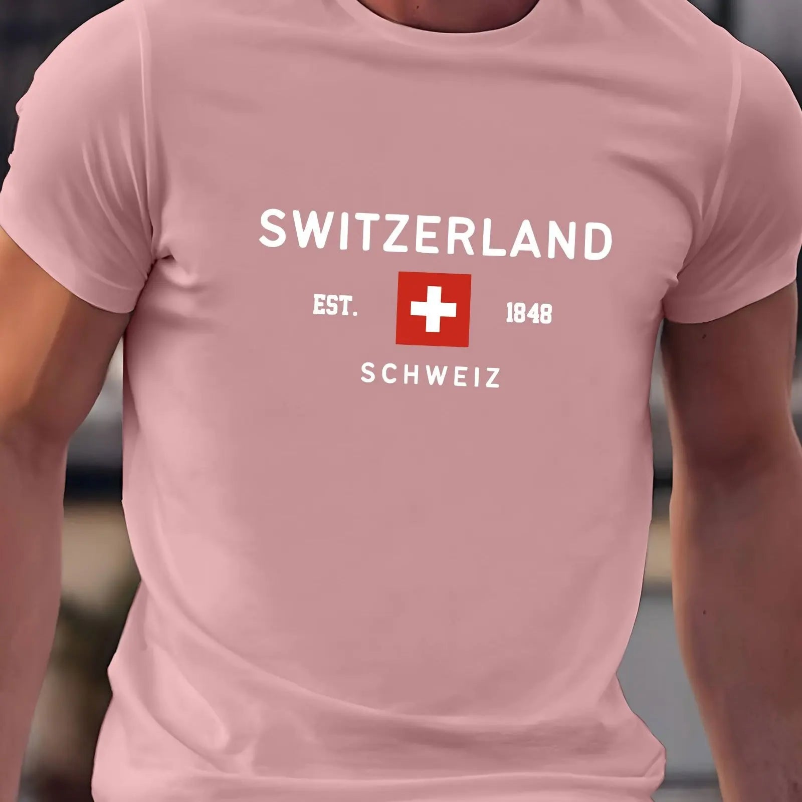Summer men's 100% pure cotton casual loose plus size Switzerland pattern printed round neck short sleeved T-shirt top