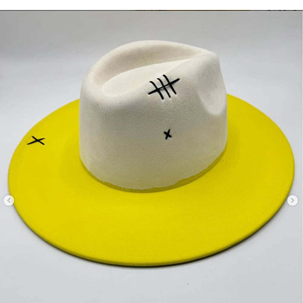 Suede Fedora Painting Felt Hats for Men and Women, Hand Sewn Fedora Adjustable Fall Winter Fashion Party Hats and Gifts