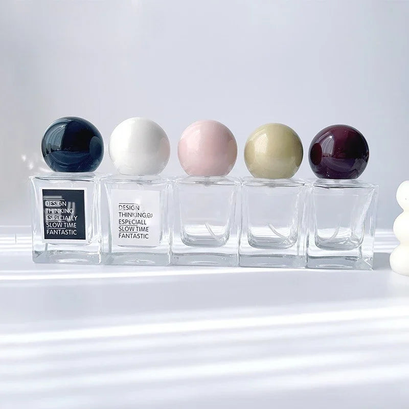 30ml Perfume Bottle Glass Line Mist Perfume  Atomizer Wood Lid Empty Sprayer Bottle Cosmetic Containers Travel Bottle Packaging