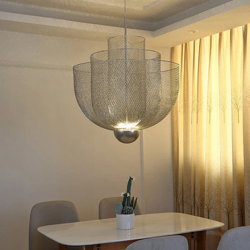 Modern Ceiling Chandeliers Dimmable LED Pendant Light Modern Design Metal Grid Meshmatics Dining Hanging Lamp Suspension Fixture