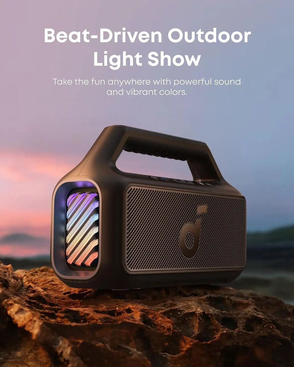 Boom 2 By Anker, Outdoor Speaker, 80W, Subwoofer, BassUp 2.0, 24H Playtime, IPX7 Waterproof, Floatable, RGB Lights, USB-C