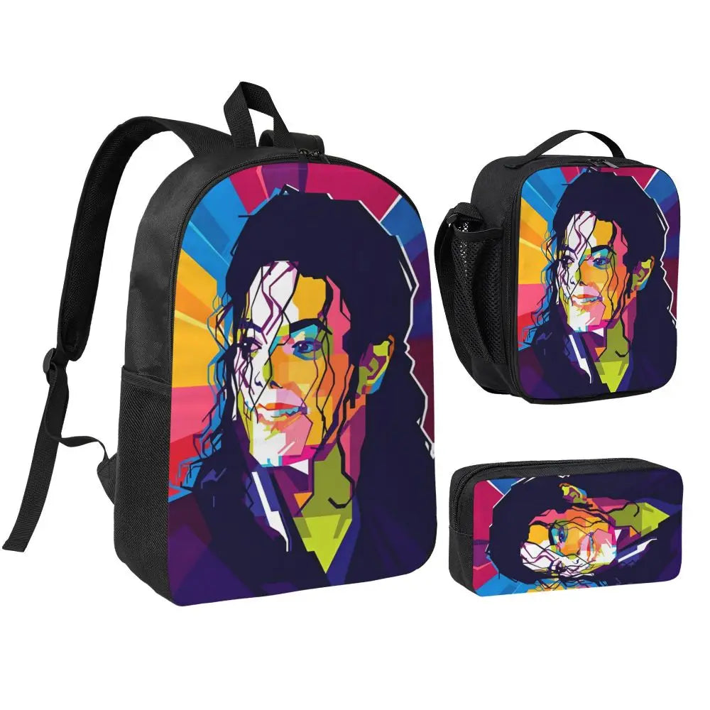 MJ 3pecs/set Backpack for Student High School Daypack Lunch bag Pencil Case