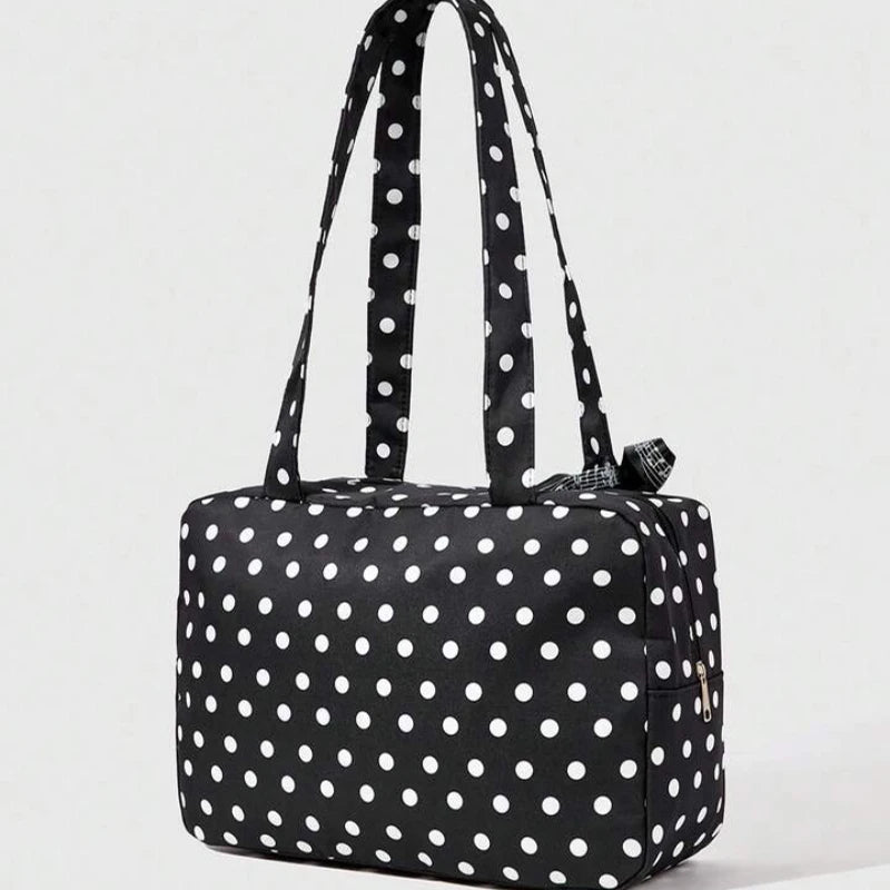 Polka Dot Piano Key Lace Ribbon Shoulder Bag,Contrast Color Patchwork Large Women Bowling Tote Bag,Y2k Girls Wave Point Handbag