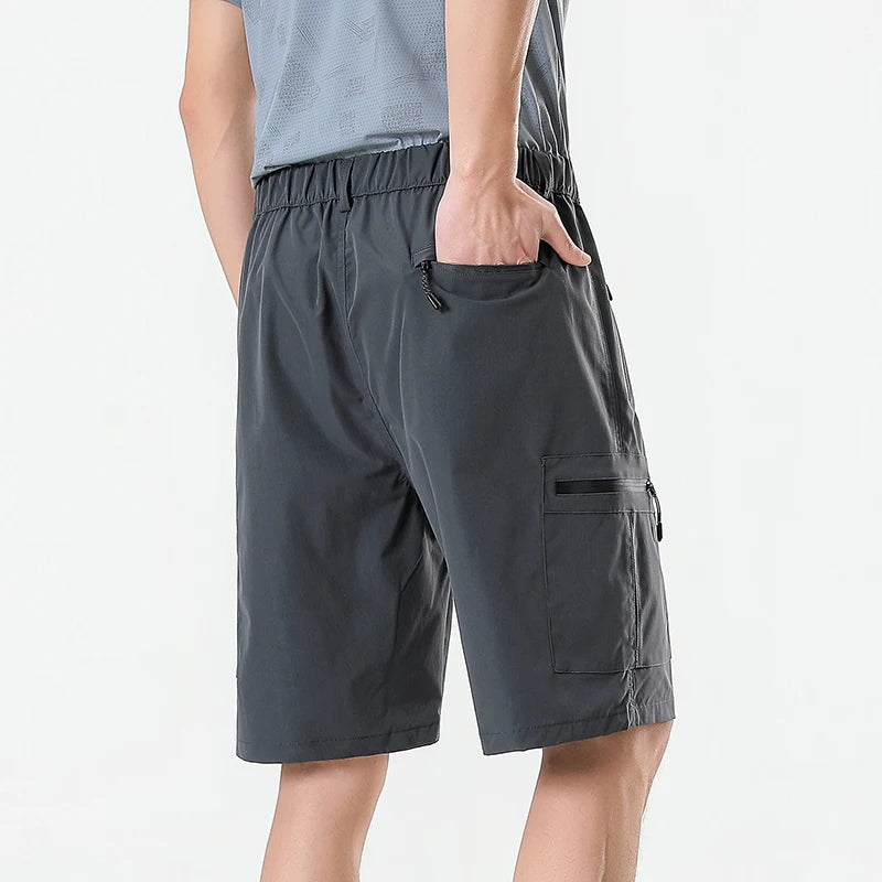 Mens Cargo Shorts Knee Pants Zipper Pocket Summer Quick Dry Shorts Climbing Jogger Elastic Waist Sports Wear