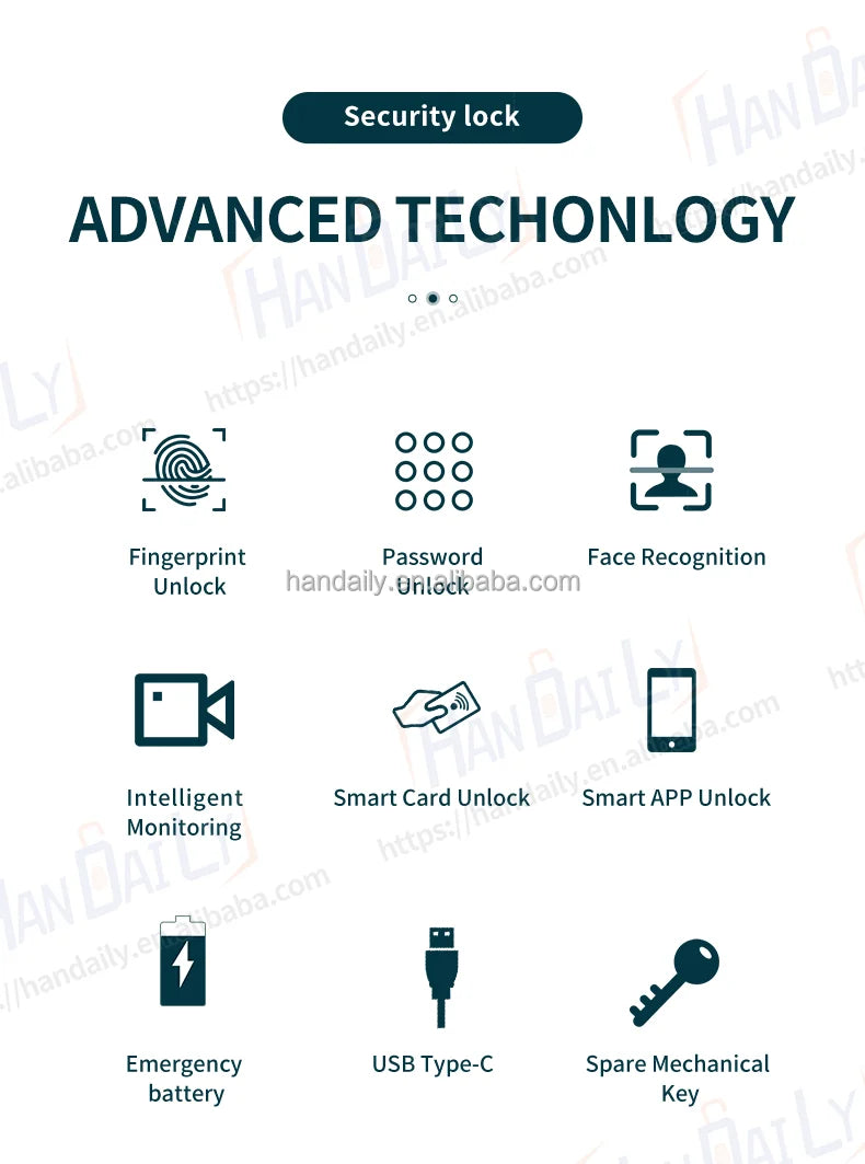 Waterproof App Smart Real Time Video Call Digital  3D Face Recognition Smart Biometric Fingerprint Digital