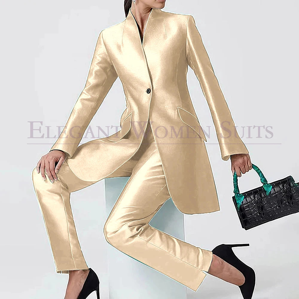 Evening Women's Suits Solid Color One-Button Slim 2 Piece Jacket Pants Full Sets High Quality Party Female Clothing 2026