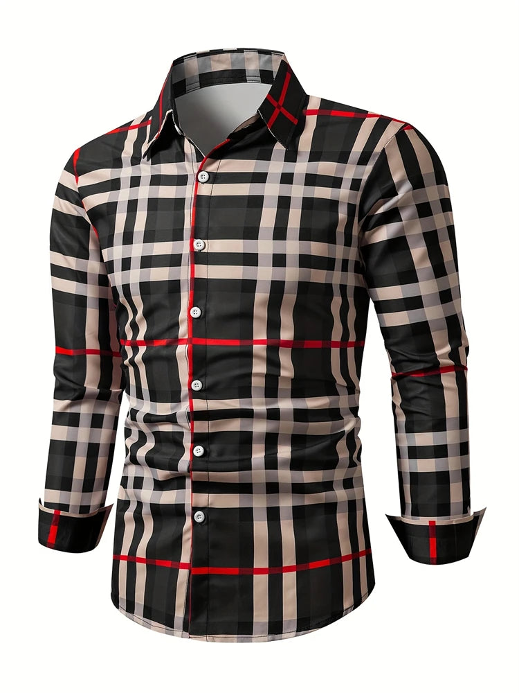Fashion Square stripe patterns 3D Print Mens Long Sleeve Shirt Autumn Button Down Casual Animal Shirt Lapel Mens Clothing Tops