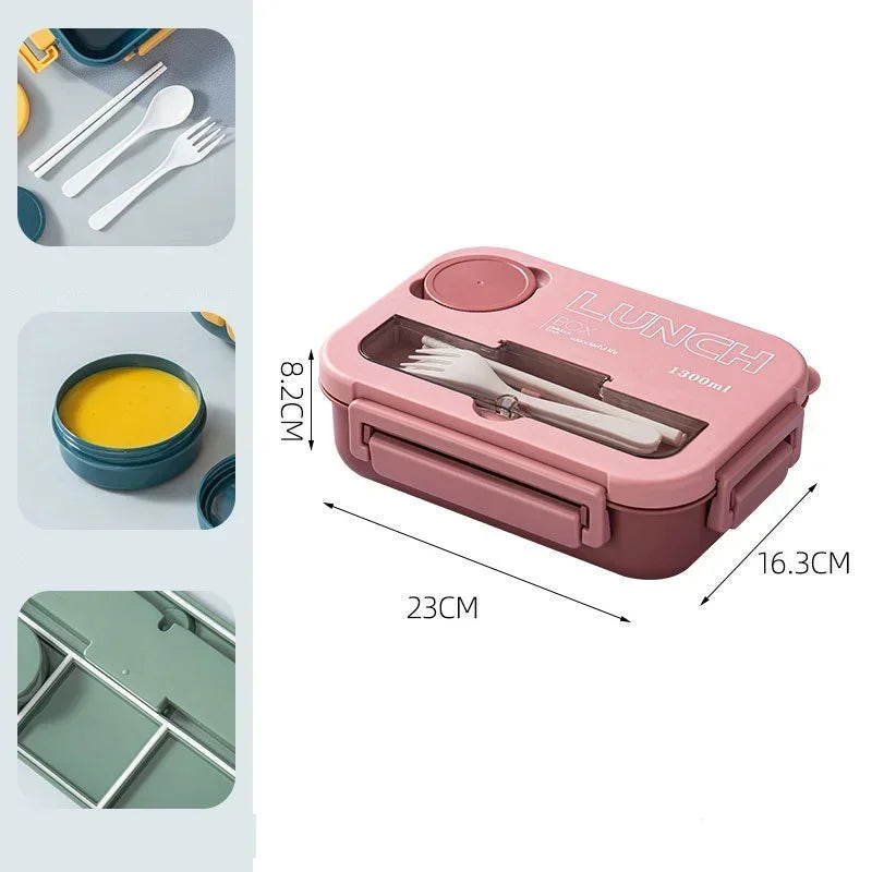 Portable Lunch Box for Office School Bento Box with Fork and Spoon Microwavable Food Container Leakproof Lunch Box