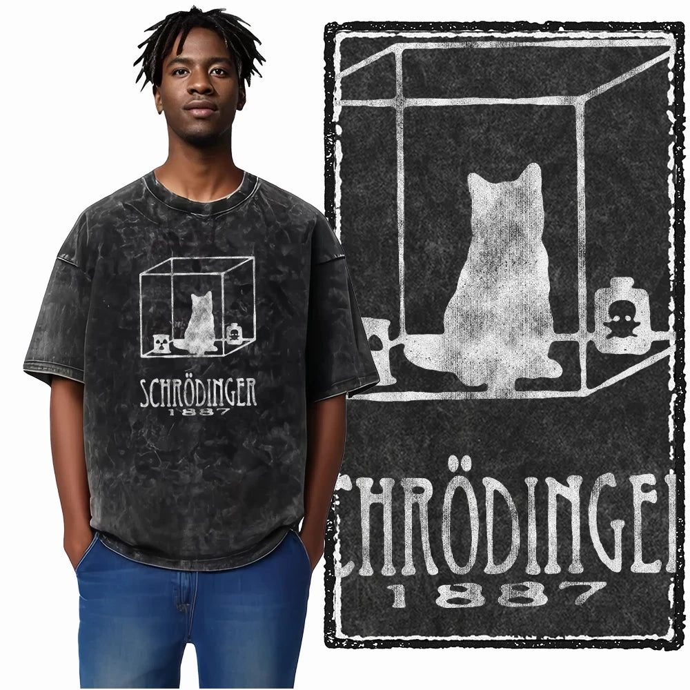 COOLMIND DB Cat Printed Cotton Acid Washed Exclusive Graphic Unisex T Shirt Cool Streetwear Men Tshirts Big Size Tee for Men