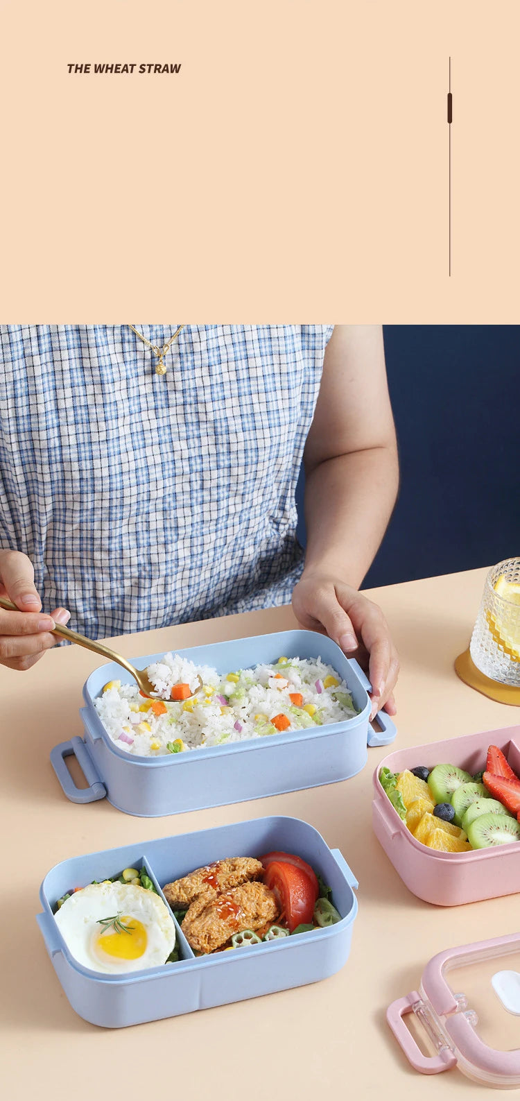Kitchen Home Microwave Lunch Box Wheat Straw Dinnerware Food Storage Container Children Kids School Office Portable Bento Box