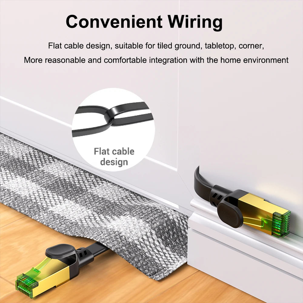 COMNEN New Cat8 Flat 40Gbps Ethernet Cable 2000MHz High Speed Internet Double Shield Networking for PS5 PC Router Players Gamer
