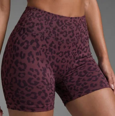 Seamless Leopard Print Yoga Shorts Women High Waist Biker Shorts Tummy Control Gym Workout Fitness Athletic Shorts Activewear