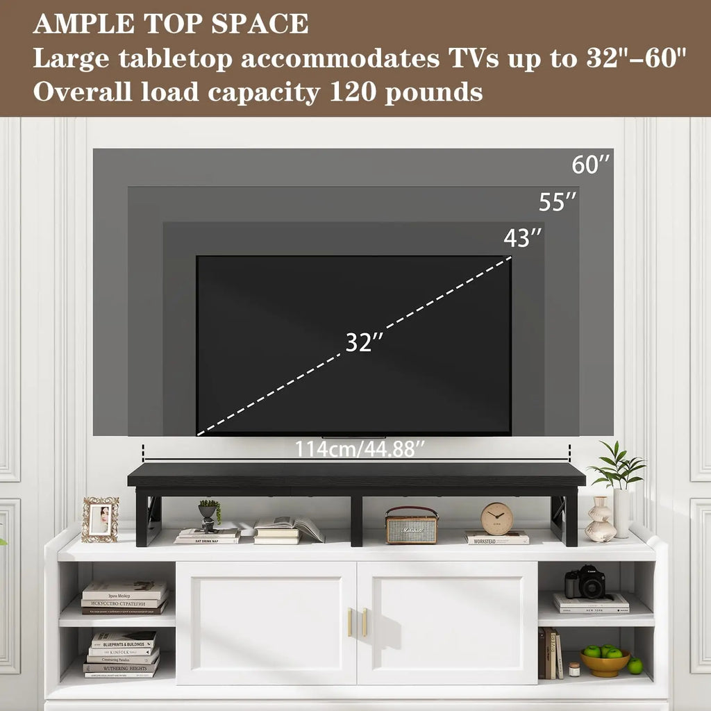Large TV Riser Stand for 32-60 Inch TVs with Storage, Steel Legs, Black - Ideal for Home and Office