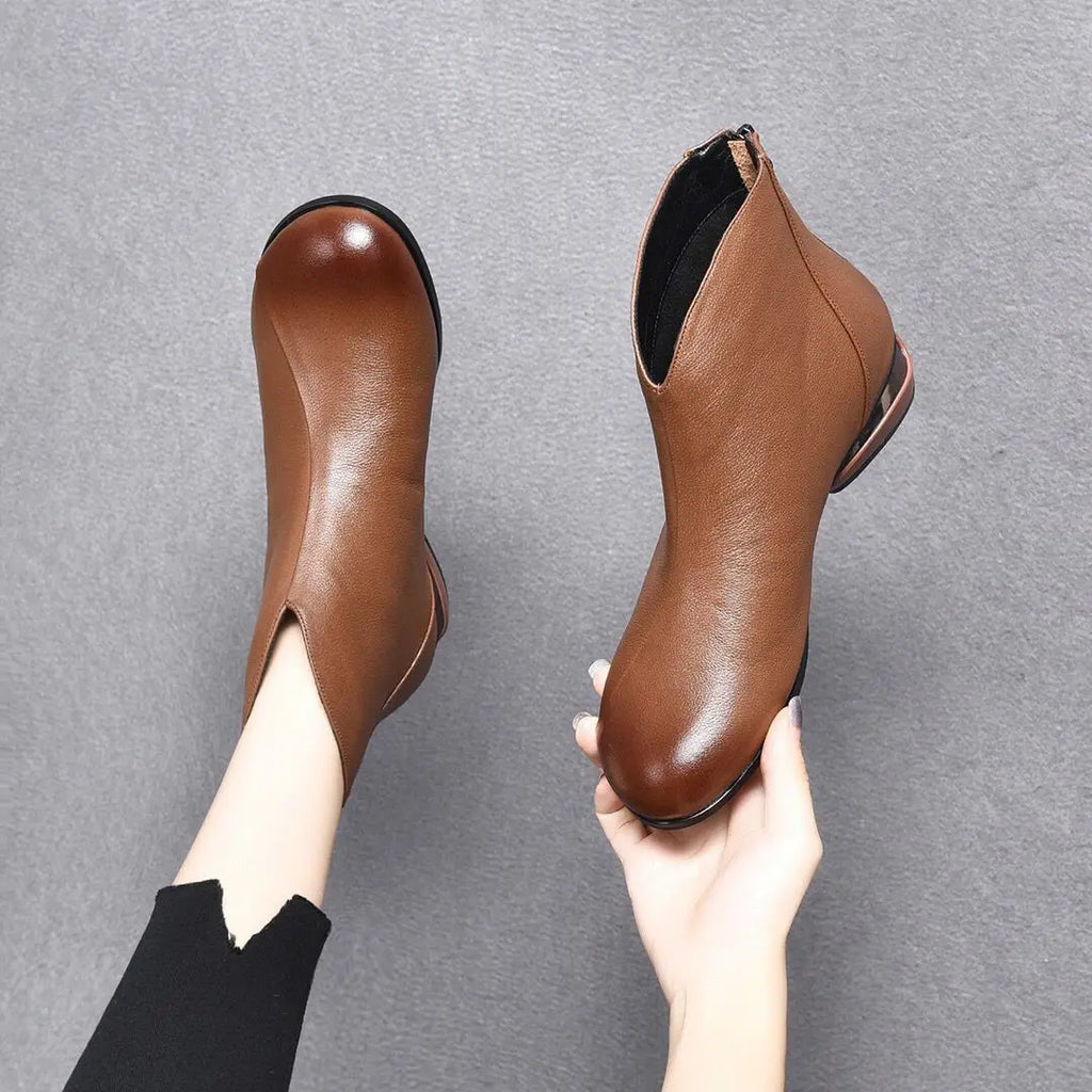 Fashion Ladies Ankle Boots Soft Sole Female Leather Short Boot 2023 New Autumn Winter Warm Plush Low Heel Booties Women Footwear