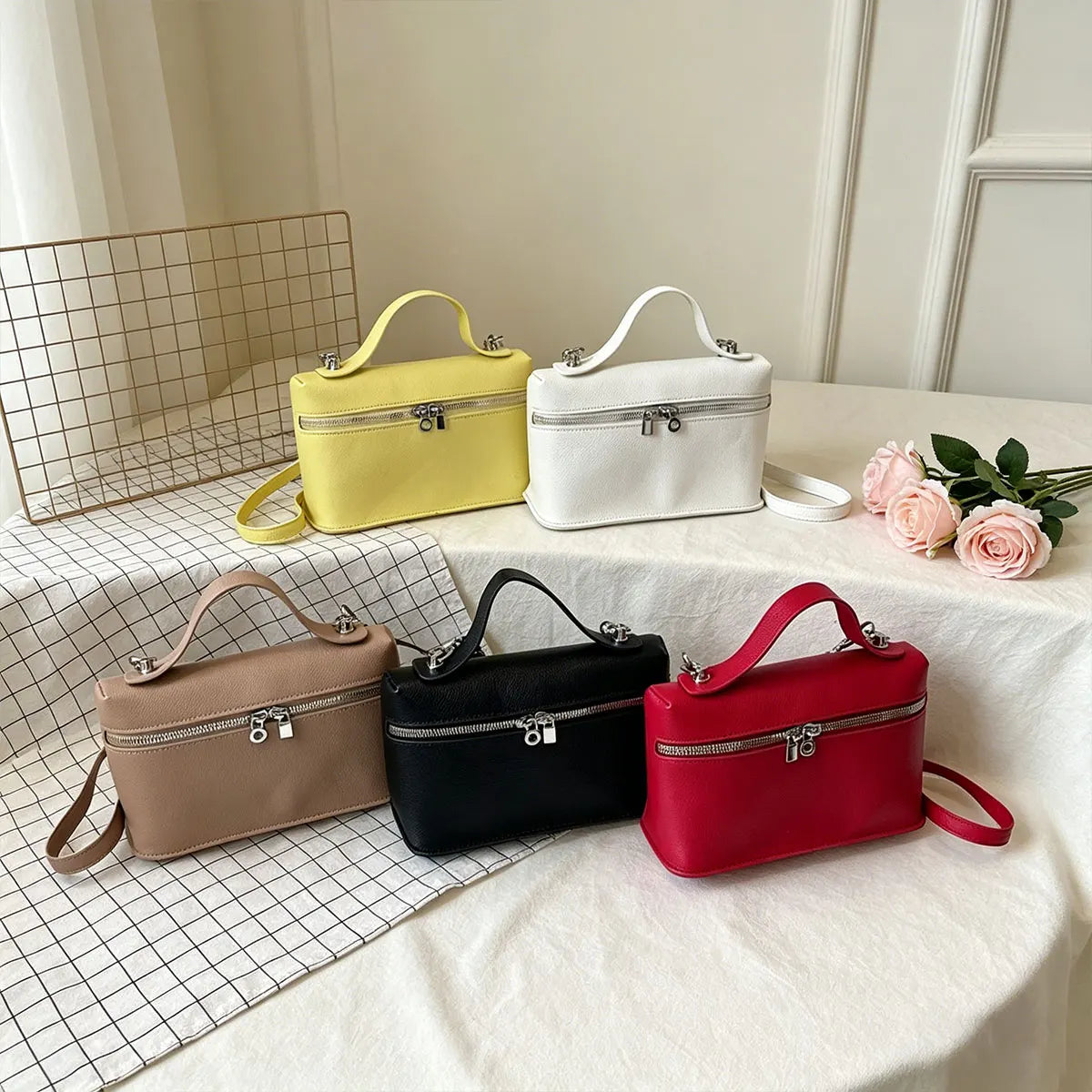 Minimalist Trend Solid Color Box Bag Litchi Pattern Portable Carrying Crossbody Bag Daily Commuting Versatile Square Bag