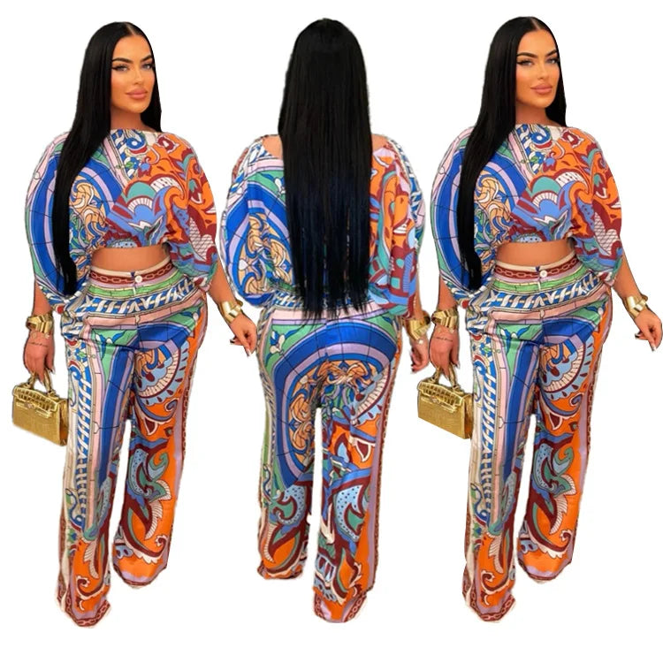 The Best-selling Printed Trouser Suit with A Line Neck and Crop Sleeves