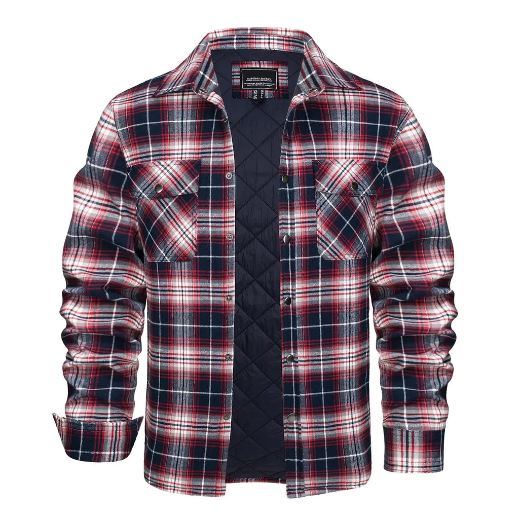 MAGCOMSEN Flannel Shirt with Quilted Lined Jacket Mens Long Sleeve Plaid Shirt Coat Button Down Outerwear Winter Male