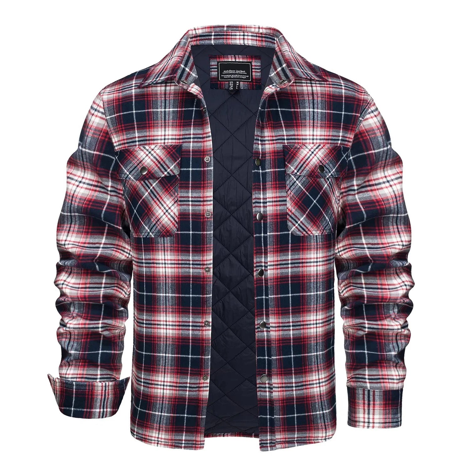 MAGCOMSEN Flannel Shirt with Quilted Lined Jacket Mens Long Sleeve Plaid Shirt Coat Button Down Outerwear Winter Male