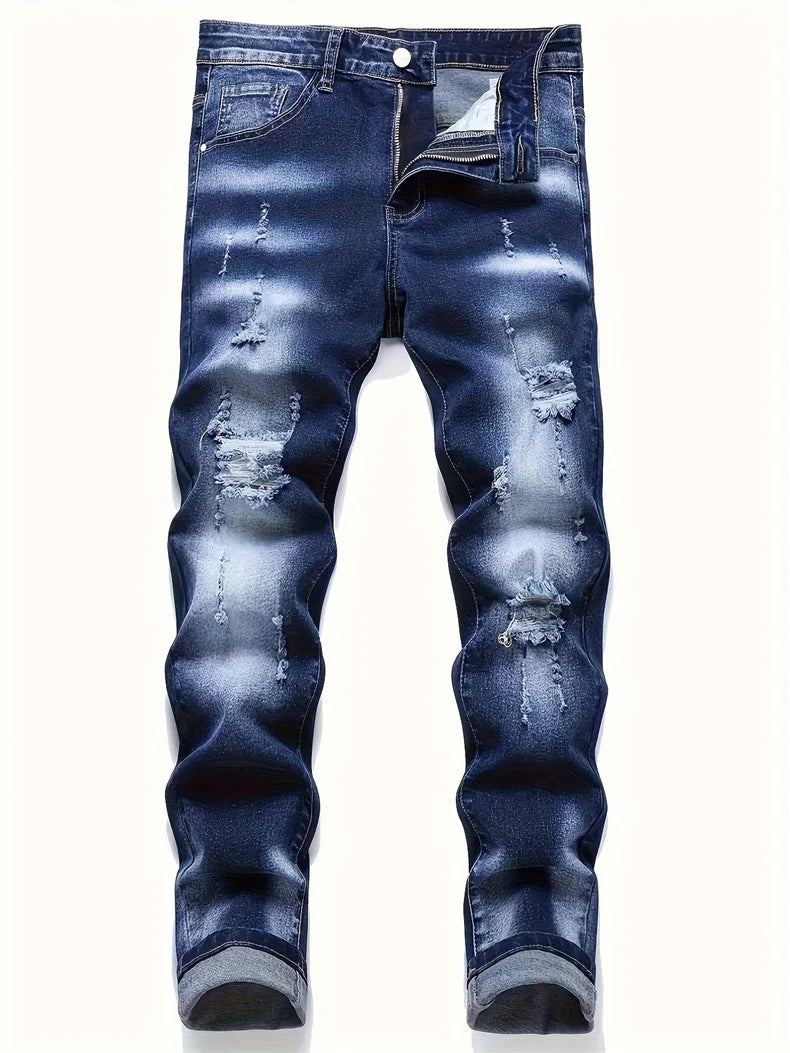 Riding Motorcycle Mens Pants Hip Hop Ripped Skinny Jeans Breathable Casual Fashion Blue Denim Trousers Streetwear Men Clothing