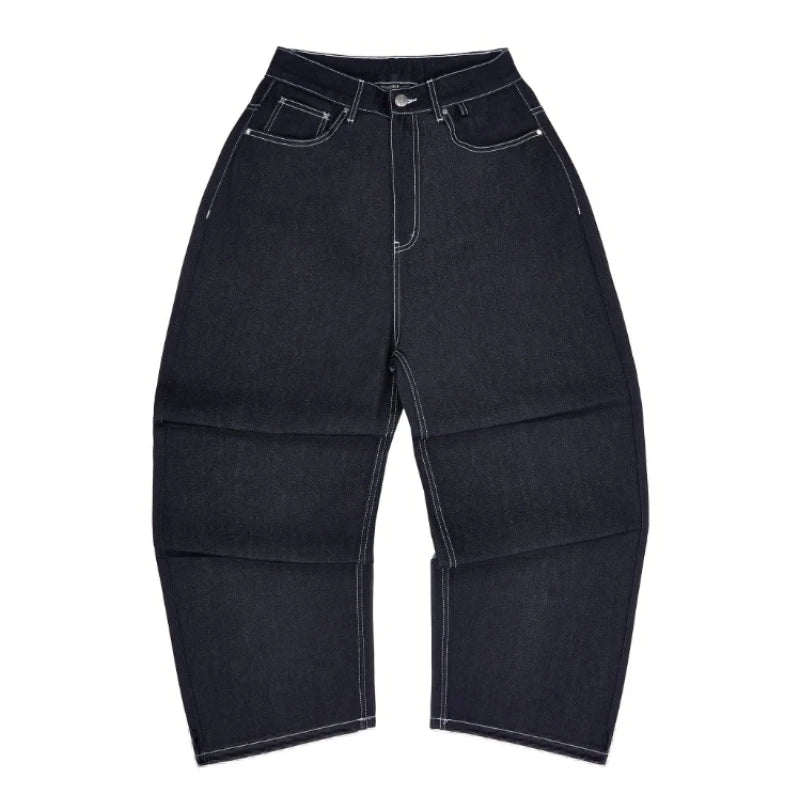 Y2K HipHop Chic Denim Jeans Trendy Disc Embroidered Pattern Retro Straight Leg Pants Casual Simple Streetwear Unisex Baggy Jeans