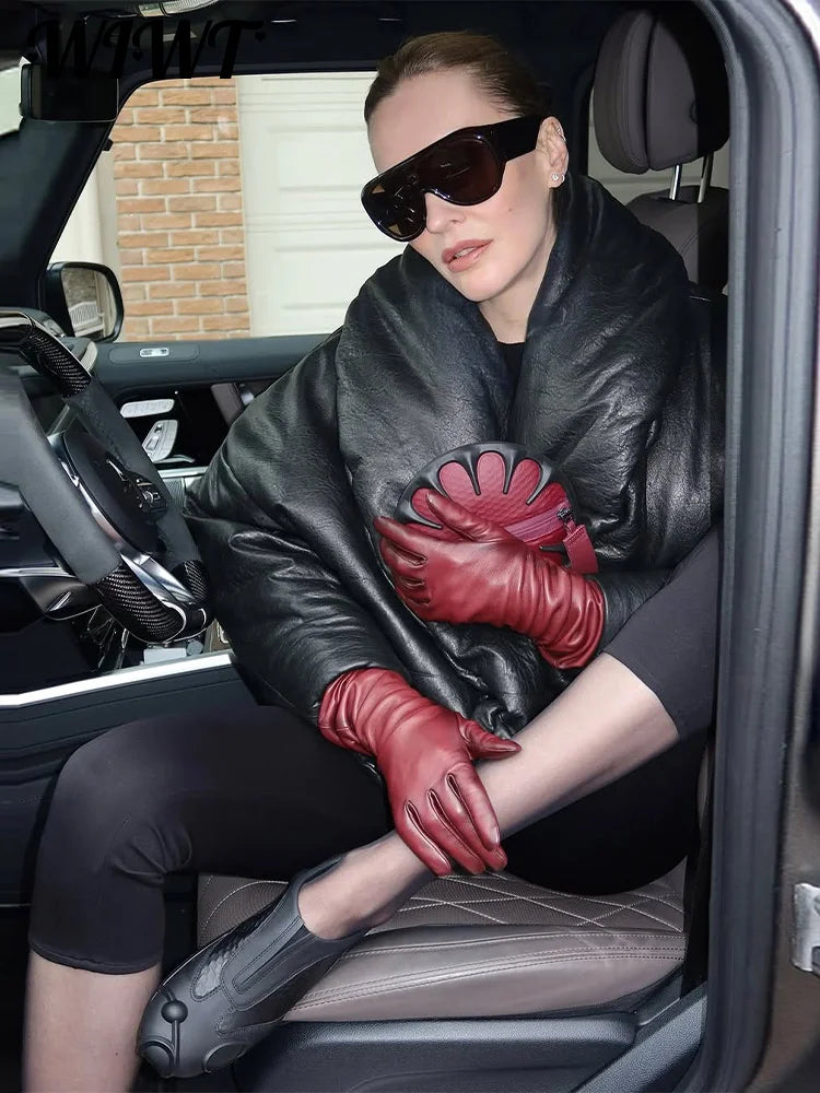Solid Leather Turn Down Collar Cotton Coat 2026 Winter Ladies Warm Pockets Cropped Padded Jackets Women's High Street Outwear