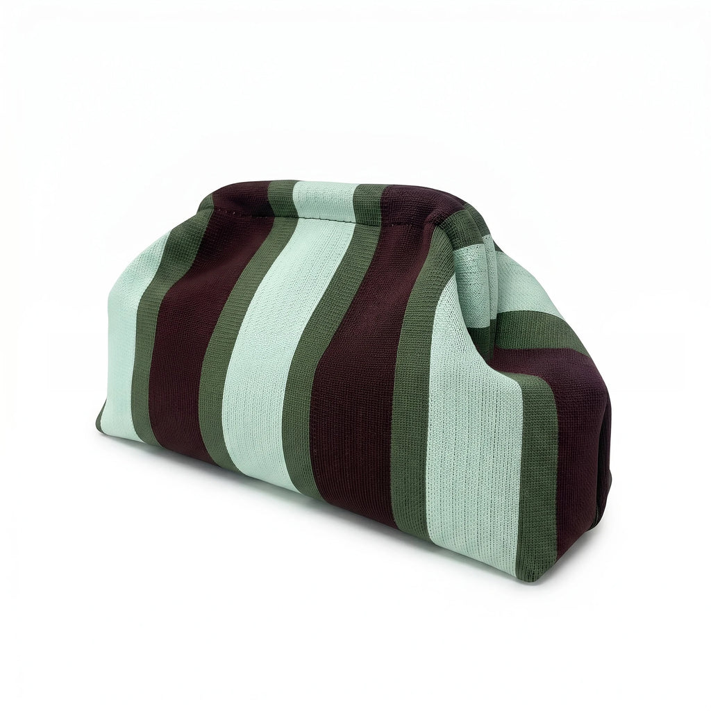 Women'S Striped Knit Clutch Bag Color Block Soft Pouch Handbag Large Capacity Foldable Purse For Party Dinner Daily