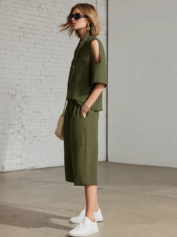 2026 New Summer Women's Clothing Two-piece Set Fashion Pockets Short-sleeved Shorts Shirt Loose Pants Casual 2-piece Set Women