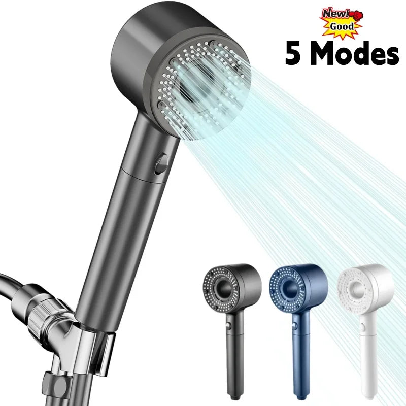 5 Mode Adjustable Shower Head Rainfall Shower Large Flow Showerhead High Pressure Water Saving Shower Mixer Bathroom Accessories