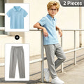 2-piece Summer Children's Casual Suit For Boys Cool Polo Short Sleeved Top Comfortable Solid Color Pocket Pants Trendy Clothing
