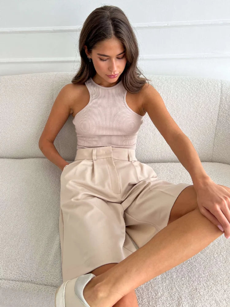 Summer New High Waist Shorts for Women Casual Loose Wide Leg Solid Shorts Female Short Pants Y2k Booty Shorts