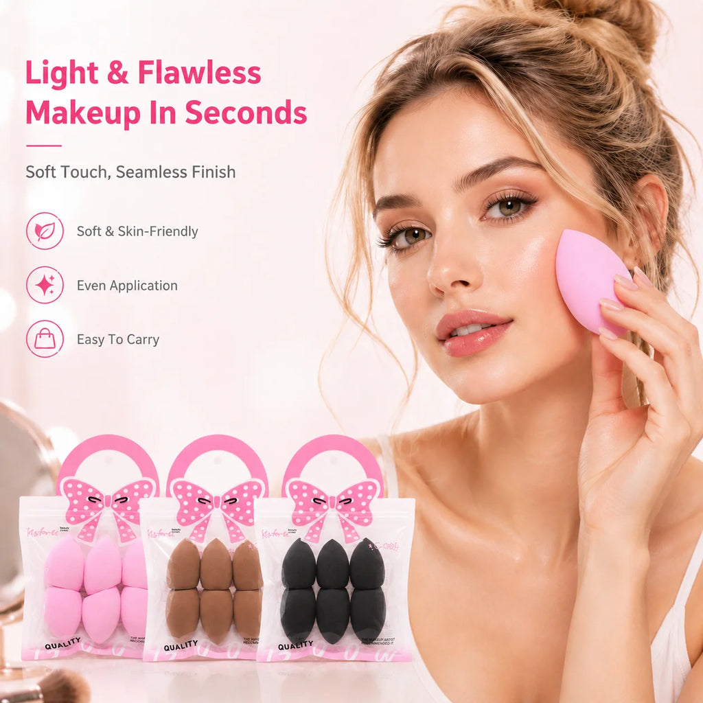 6 Beauty Egg Sets, Easily Smudge the Foundation and conceal the Blemishes, and Evenly Apply Makeup on the Curved Section.
