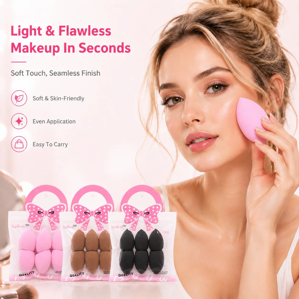 6 Beauty Egg Sets, Easily Smudge the Foundation and conceal the Blemishes, and Evenly Apply Makeup on the Curved Section.