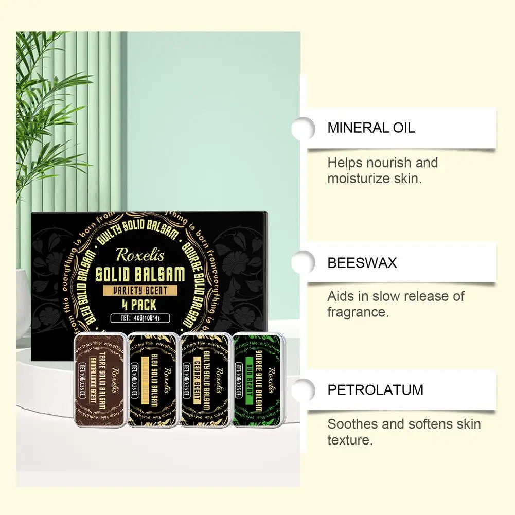 Men Solid Cologne Fragrance Set 4 In A Box - Portable Deodorant Balm Gel, Long-lasting Woman Floral Scent for Daily Use