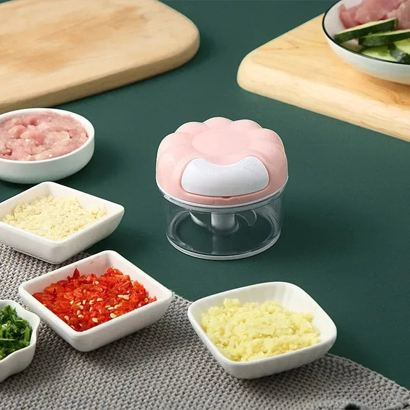 Manual Garlic Mincer Stainless Steel Blade and Hand Drawstring Food Vegetable Cutting Machine Meat Grinder Kitchen Gadgets