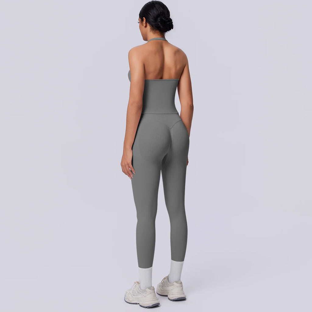 2PCS Woman Yoga Set Solid Color Sexy Fitness Top Summer Gym Workout High Stretch Female Pants Sports Fitness Clothing Yoga Set