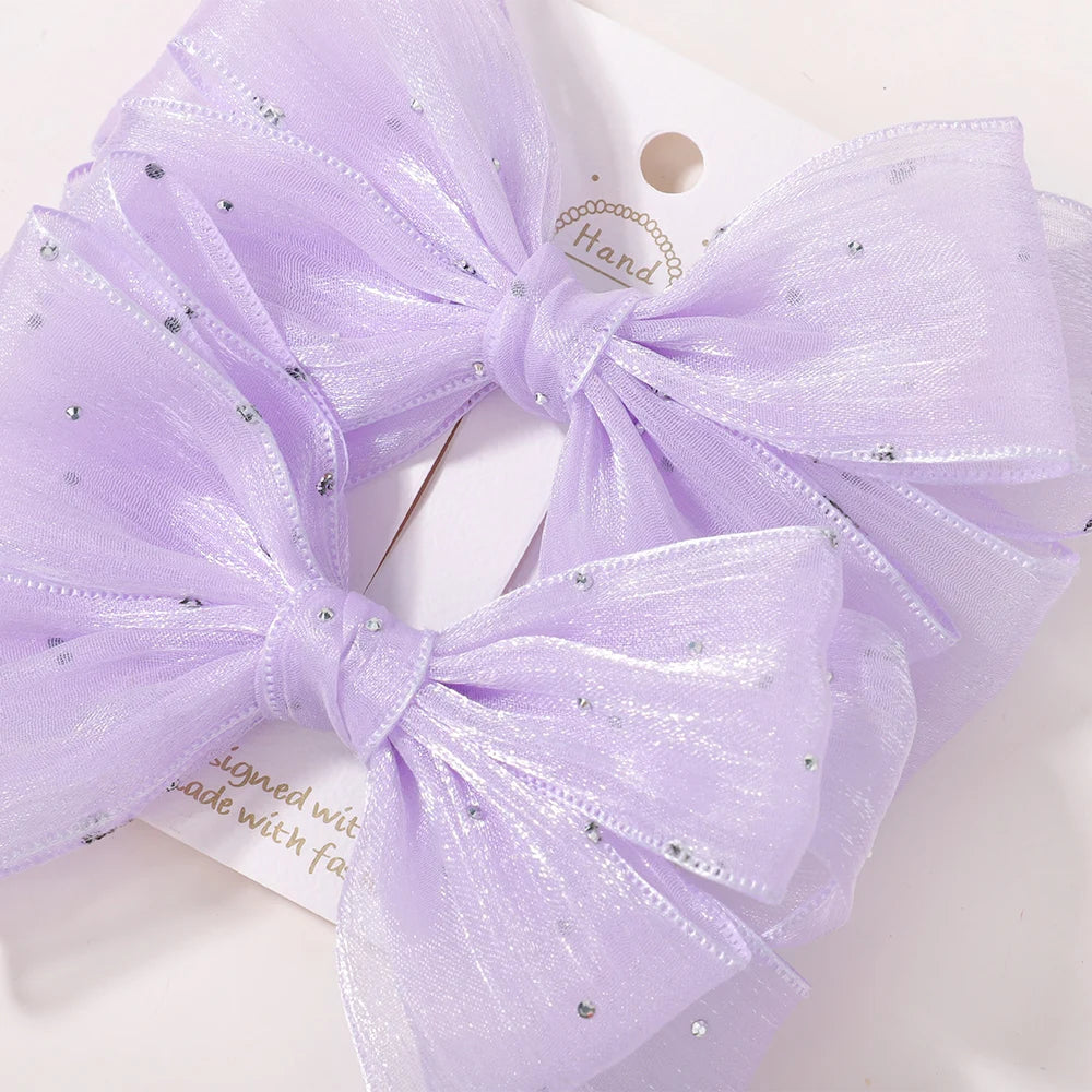 2Pcs Exquisite Princess Bow Hair Clip Set 4.72 Inches Diamond Sets Bow Children's Hairgripes Ladies' Sweet Ponytail Hair Clip