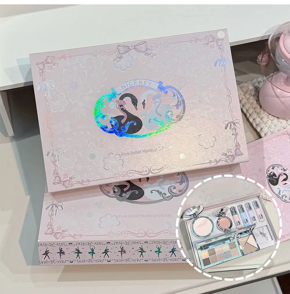 NICEKEY Multipurpose Makeup Sets Include 4 Lip Mud,1 Blush,1 Pressed Powder,1 Eyes Palette,1 Contour Palette With Necklace Gift