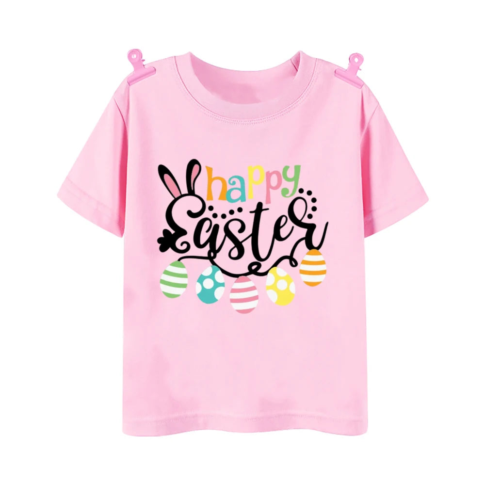 Happy Easter Bunny Print Kids Shirt Easter Party Boys Girls Outfit T-shirt Child Holiay Clothes Children Short Sleeve Shirts Tee