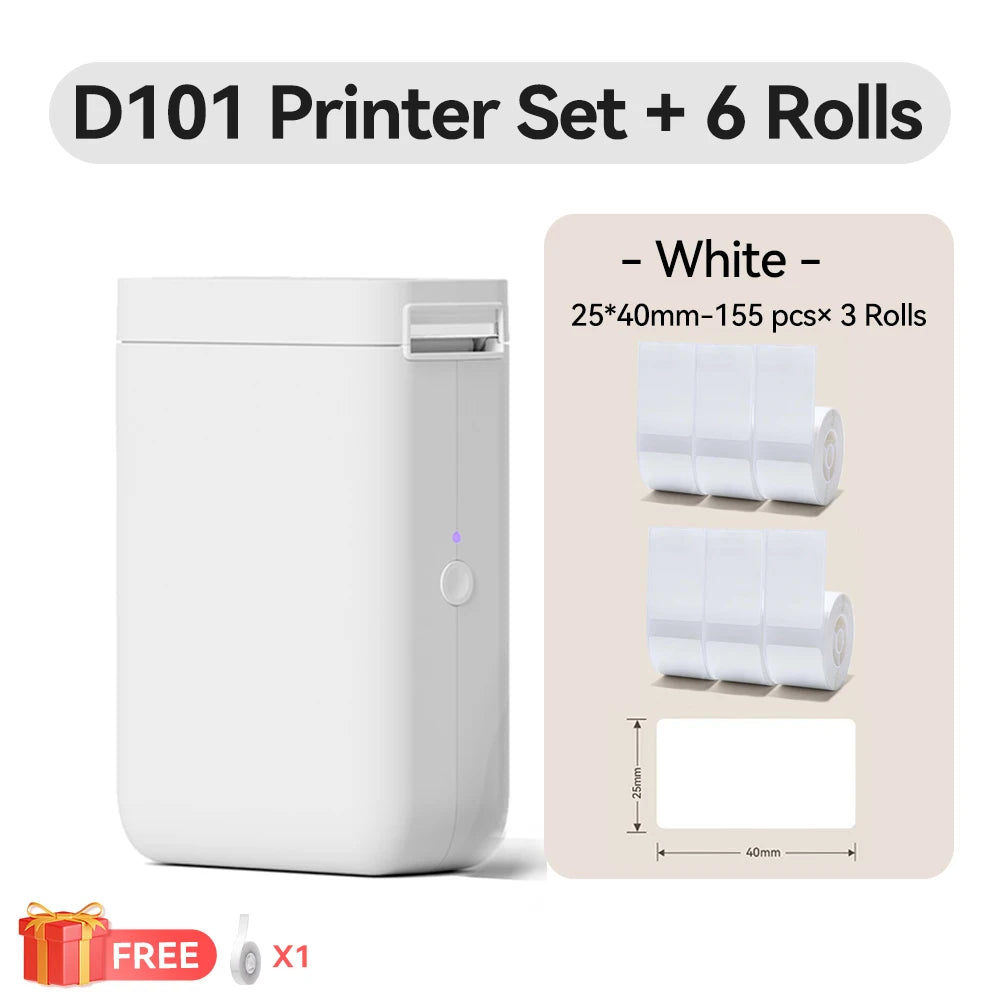 Niimbot D101 Thermal Label Printer Wireless Pocket Barcode Maker Inkless 10-25mm Width Mobile Sticker Printer for Office Home